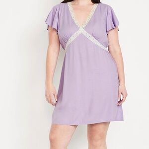 Old Navy Fit & Flare Crepe Lace-Trim Coquette Lavender Mini Dress Size L